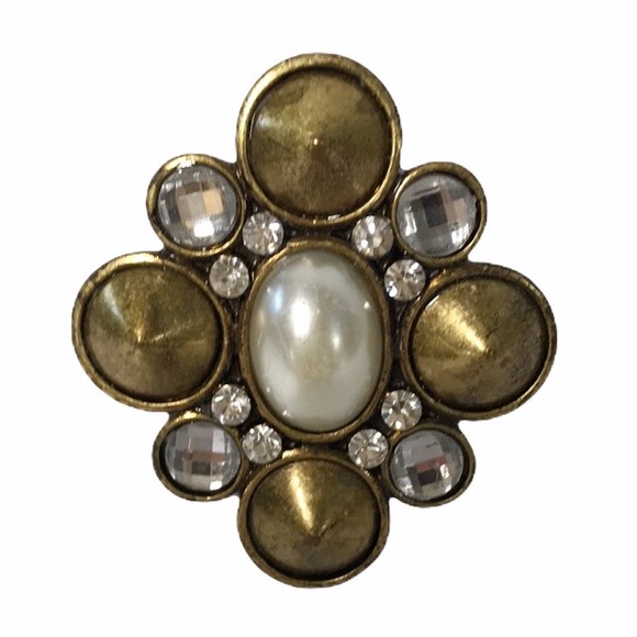 Vintage Jewelry - Vintage Pearl & Rhinestone Stretch Ring